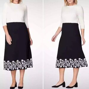Christian Siriano For J.Jill Ponte Knit Embroidered Midi Dress Cream Black Sz S